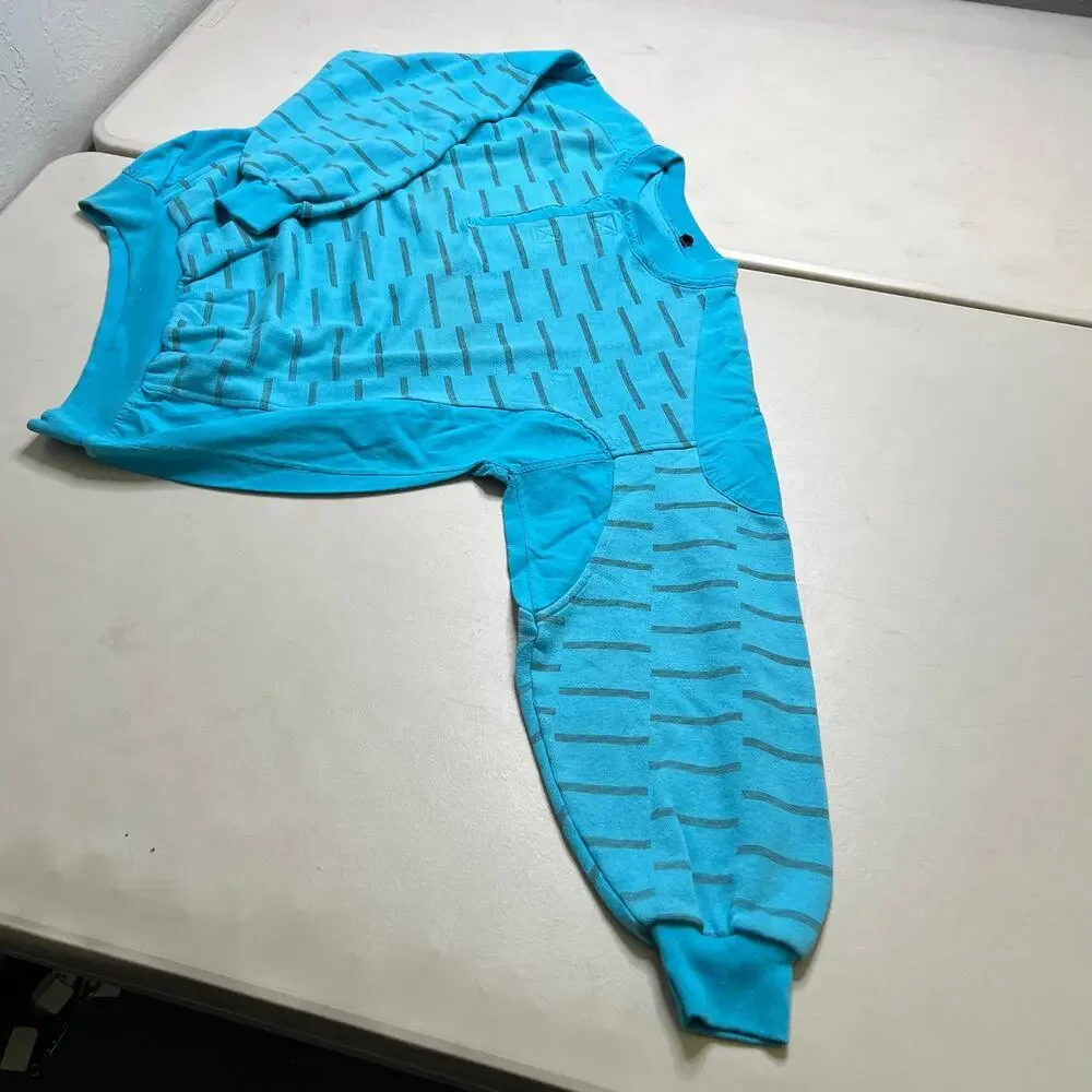 Vintage Blue Patterned‎ Henley Sweatshirt Crewneck Men's Large 80s